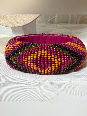 Beaded Pink & Orange Statement Cuff Bracelet